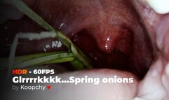[HDR 60FPS] - Spring onions sliding down my throat (Swallowing + Stomach view) - ENDOSCOPE VORE