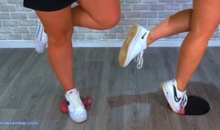 Goddess Amber & Miss Lucy - Busting Your Face, Cock & Balls Under Our Dirty Nike Trainers - 194 Leg Cam - Trample CBT Trampling Crushing Face Crush Standing Shoe Foot Feet Gagging Worship