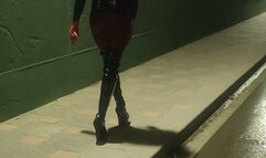 Dominatrix rubberdoll smoking outdoor