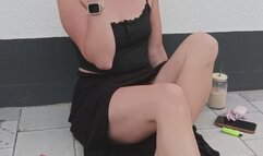 Barefeet smoking in a sexy outfit