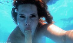 Dildo fuck and dildo blowjob while holding my breath underwater in pool