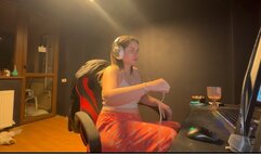 Cute blonde farting on gaming chair