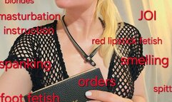 Mistress GospodaricaEmma gives instructions and orders to Her slave about JOI, smeling worn thongs, masturbation, foot fetish, spanking, nipple fetish and weights, cbt bondage for having his session at home