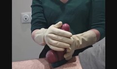 Nurse handjob with household gloves