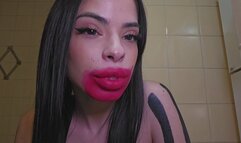 Smeared red lipstick