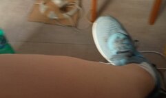 Sweaty, smelly feet and socks after a summer workout and I remove the callus from my foot