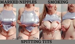 LARGE NIPPLES + SPIT ON TITS + SMOKING