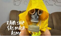 asmr rain suit and gas mask