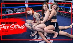 Nara, Mel Fire and Ary knock Hex out with their butts (1080 EN-sub) Facesitting - Ass Smother - Mixed Wrestling - Fantasy Wrestling - Boxe Ring