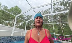 Carissa In a Swim Cap, Vintage Red One -Piece, and Strip Down