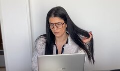 Gassy secretary farting , burping and smoking at work *