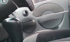 Woman pumping pedals, accelerating, driving car, and all in stiletto heels (1)