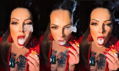 OMI'S - Yellow Fingers, Ponytail and PVC Vinyl - Close-up - Audible Inhales and Exhales - Marlboro Menthol 100