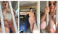 Public slut :StepMommy get naked and squirt in public garage
