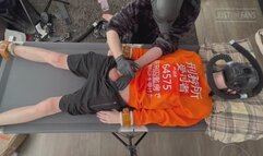 Gas mask boy strapped down and edged