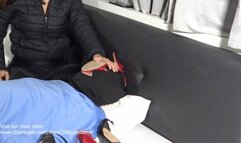 SNIFF AND LICK MY SANDALS WITH YOUR TONGUE FOR CLEANING THEM JENIFER LYN AND MALE SLAVE