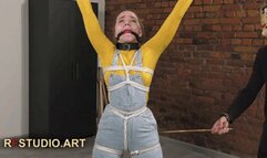 Arina in X-Position Standing Bondage in Denim Overalls (FULL HD MP4)
