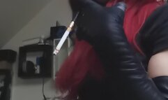 Smoking in nice leather dress