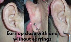 Ears up close with and without earrings