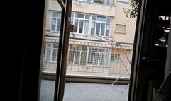 HANGING WASHING EXPOSING ASS AND TANNED LEGS