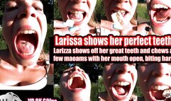 VR 3D 8K Larizza shows off her great teeth and chews a few maoams with her mouth open, biting hard