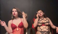 2 sexy girls smoking cigarette *