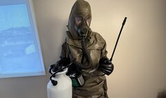 Chemical Testing in a Hazmat Suit, Rubber Gloves, and a Gas Mask