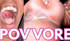 POV Vore - A same size vore scene featuring mouth fetish, vore chat, POV, sext, and ebony vore - 1280 MP4