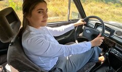 Strict Adele revs old VAZ while driving