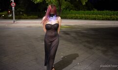 LED humiliation collar and black see-through dress