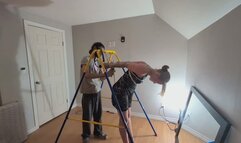 Crotch rope strappado for the girl from the bar