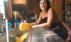 giving you a soapy sponge and foot job