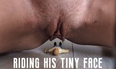 Riding his tiny face