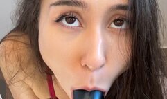 Black dildo blowjob