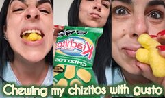 Chewing my cheese puffs with gusto