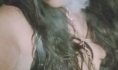 Smoking on a rainy night with goth outfit