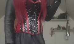 Mistress smoking in her long beloved leather dress