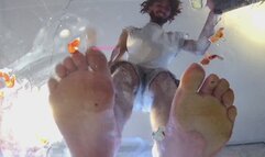 Giant crushing fruit underglass POV