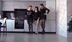 Show you our sexy legs and walk in one shoe 2b