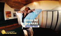 Alison tkd face kicks and victory pose
