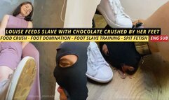 Louise feeds slave with chocolate crushed by her feet (1080) - Food & Object Crush - Foot Domination - Foot Slave Training - Spit Fetish