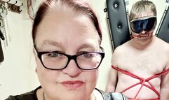 Miss M has a rope bound victim on her St Andrews Cross