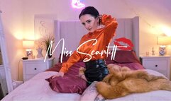 Scarlett's orange satin blouse & red fox fur coat pillow fuck