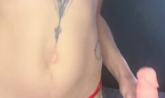 Sexy tattooed white girl masturbating in sexy red lingerie