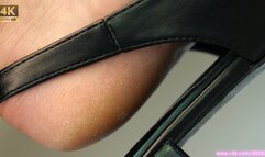 Foot and sandal fetish admiration, dangling and amazing feet colse-up, lovely bare heel soles.
