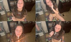 Brunette Babe Smoking & Riding a Dildo