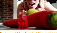 Red one hides behind the pepper