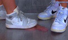 201. Goddess Amber & Miss Lucy - Pressing Your Face, Cock & Balls Flat Under Plexiglass & Our Nike Jordans - Feet Cam - Trample Trampling CBT Ballbusting Facebusting Crushing Crush Shoes Foot Feet Trainers Trainer Fetish