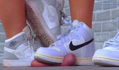 201. Goddess Amber & Miss Lucy - Pressing Your Cock & Balls FLAT Under Plexiglass & Our Nike Jordans - Glans Cam - Trample Trampling CBT Ballbusting Facebusting Crushing Crush Shoes Foot Feet Trainers Trainer Fetish
