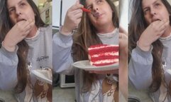 Chubby Latina Girl Tries Red Velvet Cake for the First Time